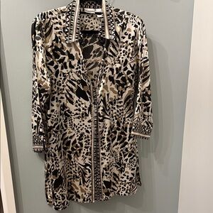 Chico's Black and Cream Animal Print Button-Down Shirt